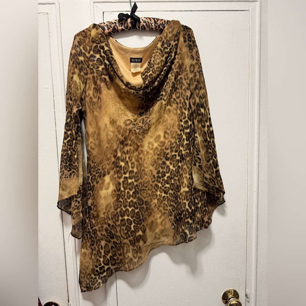 Vintage Y2K MSK sparkle cheetah asymmetrical fairy sleeve top XL